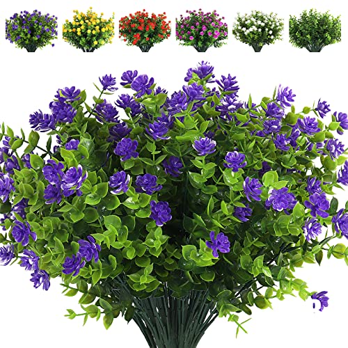 RECUTMS Artificial Flowers Outdoor Plastic 8 Branches Faux Plastic Corn-Flower Greenery Shrubs Plants Indoor Outside Hanging Planter Kitchen Home Wedding Office Garden Decor (Purple) - color: Purple, size: 8 Pcs