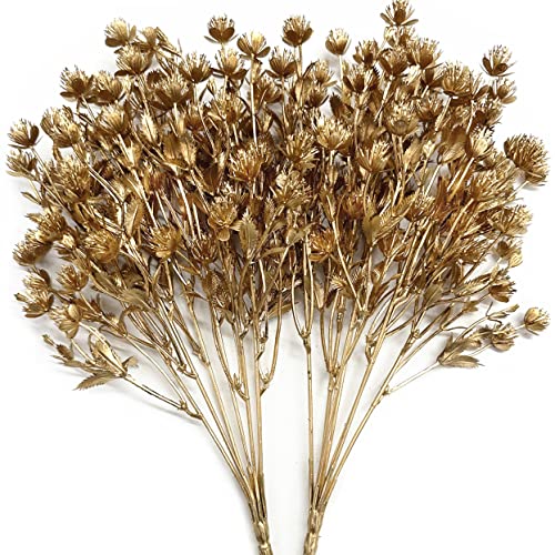 Gold Baby Breath Artificial Christmas Flowers, Plastic Gypsophila Plant Fake Plants for Wedding Bridal Bouquet Party Indoor DIY Home Hall Table Centerpieces Arrangements Decoration - Golden 2 Pcs - color: Gold Baby's Breath - 2 Pack