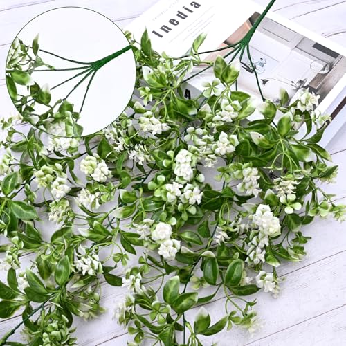 Waipfaru 8pcs Fake Hanging Plants, Artificial Hanging Flowers Faux Ivy Pothos Vines Greenery for Wall Home Bedroom Living Room Aesthetic Kitchen Office Aesthetic Kitchen Indoor Outdoor Decor - color: White Flowers, size: 8Pcs Plants