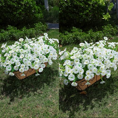 HyeFlora Artificial Flowers for Outdoors Fake Plants Outside Decoration, 12 Bundles Silk White Morning Glory UV Resistant Look Real Faux Flowers for Planter Front Door Porch Patio Yard Gardens Balcony - color: White