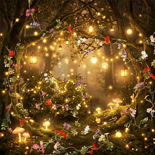 Yunlly 4 Pcs 24 ft Wildflower Garland Pre Strung Artificial Hanging Flower Vine Backdrop Floating Faux Silk Floral Ceiling Garland Garden Party Decor for Wedding Bridal Wall Arch Birthday Baby Shower
