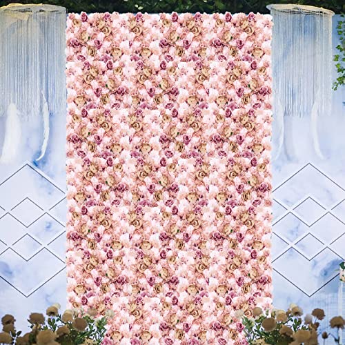 Flower Wall Panels 3D Flower Wall Backdrop, 6Pcs Artificial Flower Wall Panel Silk Rose Floral Decorative Faux Flower Wall Background for Wedding Home Decoration (Autumn Pink, 23.6*15.7in) - color: Autumn Pink