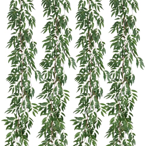 RECUTMS 4Pcs Artificial Willow Leaves Vine Twigs 5.7Ft Silk Willows Leaf Ivy Garland Faux Greenery Ivy Plant Decor for Indoor Outdoor Wedding Jungle Beach Birthday Party Garden Table Spring Summer - color: Willow Vines Green 4pcs