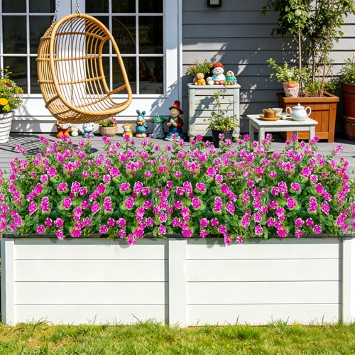 Bassion 20 Bundles Artificial Flowers for Outdoors, UV Resistant Faux Plants Outdoor Indoor Fake Flowers Plastic Greenery Shrubs Eucalyptus Stems for Garden Fence Patio Window Box Porch Pot Decor - color: Magenta