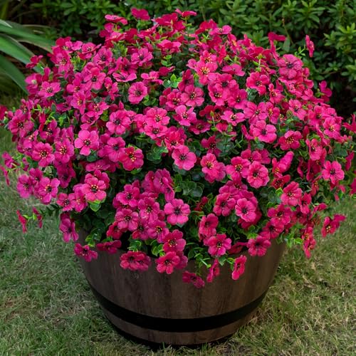 Lnoicy 20 Bundles Artificial Flowers for Outdoor Fake Plants for Spring Decoration,Faux Eucalyptus Flowers for Planter UV Resistant Lifelike for Home Porch Garden（Rose Red） - color: Rose Red