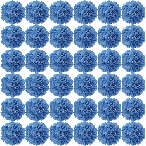 Blue Hydrangea Artificial Flowers Bulk with Stems 64 Pcs | Faux Silk Hydrangeas Flower Heads with Stems for Wedding Arch Table Centerpieces Home Garden Baby Shower Party Decoration - color: Blue