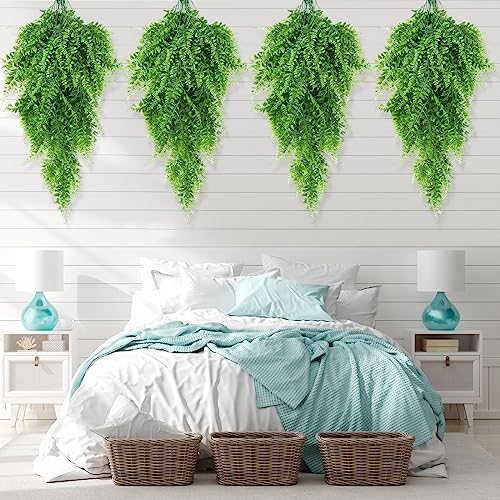 Hoteam 12 Pcs Artificial Hanging Plants 32 Inch Fake Ivy Vines with Fake Leaves Patio Artificial Plants Greenery for Living Room Indoor Outdoor Wall, No Basket (Pothos,Persian Grass) - color: Pothos, Persian Grass