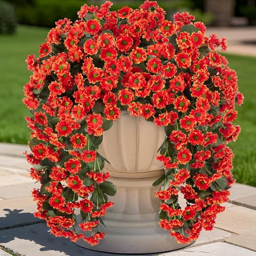 Artificial Fall Hanging Flowers Plants for Decoration 2 PCS Silk Fake Faux Mums for Outdoor Planters Long Vines Stems Bouquet Daisy UV Resistant for Wall Home Porch Patio Balcony Front Door Décor - color: B-orange