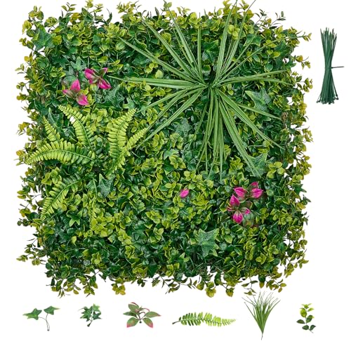 VEVOR Artificial Plant Wall, 12PCS 20 x 20 in Artificial Boxwood Panels, Greenery Backdrop Privacy Hedge Fence with Sun Protection, Fake Grass Wall Screen for Wedding, Indoor, Garden，Mixed Leaf - color: Mixed Leaf, size: 20*20IN 12Pcs