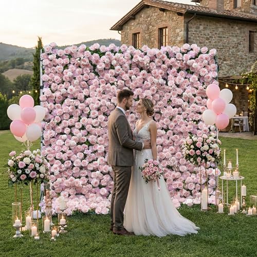 Artificial Flower Wall, 5D Silk Floral Backdrop Panels Decor for Wedding Celebrations, Festive Party, Home Decor, Photo backdrop, Baby Shower, Quick Assembly and Storage, Pink Rose, 8ft*8ft. - color: Sweetdream-pink, size: 8Ft*8Ft