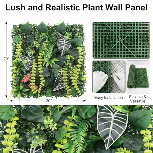 6 Pack 20"x20"Grass Wall Panels-Artificial Boxwood Panels for Greenery Wall Backdrop,UV-Protected Greenery Wall Backdrop Faux Greenery for Indoor Outdoor Decor,Garden Fence,Wedding,Privacy Screen - size: 20x20 6PCS