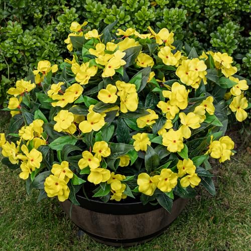 Nigirior Artificial Fake Flowers for Outdoor Décor 6 Bundles UV Resistant Fake Plants for Planter Faux Impatiens for Home Porch/Garden Stunning（Yellow） - color: Yellow