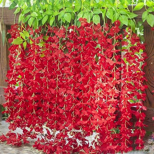 5 Pack Red Wisteria Hanging Flowers Garland, 3.77 Feet Artificial Flower Vines, Fake Wisteria, Artificial Vines Hanging Garland for Backdrop Outdoor Yard Garden Decor - color: Red, size: 5 PCS