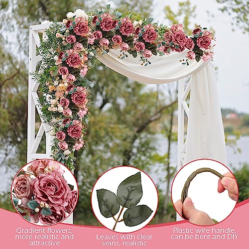 Yunsailing 8 Packs Artificial Peony Flowers Faux Silk Hydrangea Bouquet Vintage Wedding Home Table for Door Decor Reusable Bouquet of Rose Flowers for Valentine Wedding Birthday Party(Dark Pink) - color: Dark Pink, style: Hydrangea