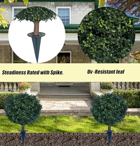 BLONYUVC Artificial Boxwood Ball Bush 27" Tree UV Resistance Rated with Spike. Easy to Push in The Ground.Plant Looks Great in a Planter Anywhere. Indoor/Outdoor Decor 2 Pack