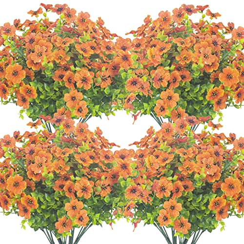 Grunyia 10 Bundles Artificial Flowers Outdoor UV Resistant Fake Flowers No Fade Faux Plants Garden Porch Window Box Decorating (Orange) - color: Orange