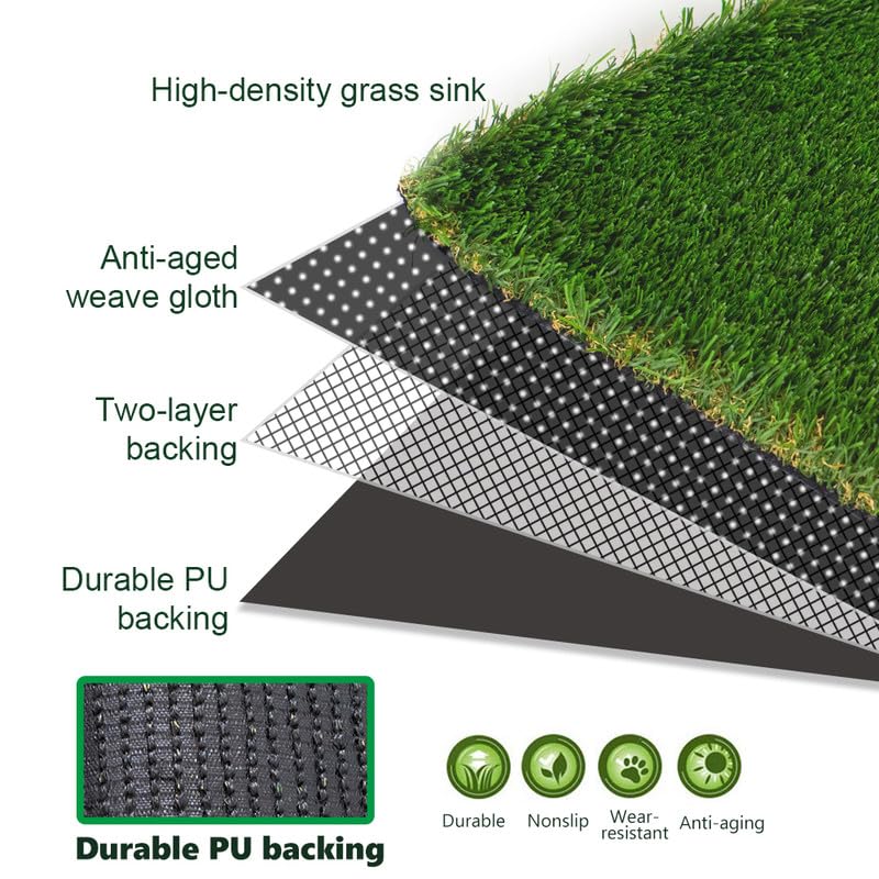 Petgrow Ultrathick Artificial Grass Turf,1.77 Inch High Dense W Shape Grass Silk -Durable PU Backing-Luxurious Indoor Outdoor Dog Garden Landscape Patio Synthetic Fake Faux Grass Mat-Sent by Rolled - size: 1FTX2FT