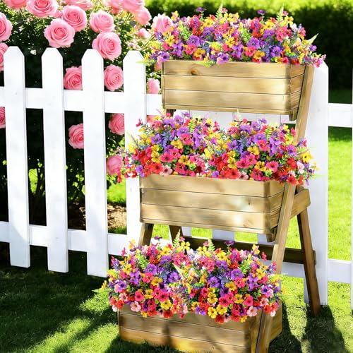 24 Bundles Artificial Flowers for Outdoors Decoration, UV Resistant Fake Silk Flowers Realistic, No Fade Faux Plastic Greenery Plants for Home Garden Patio Yard Porch Spring Decor(Multi Colors) - size: 24 Bundles