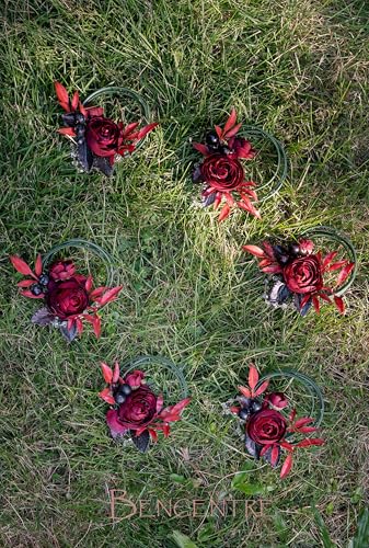 Burgundy Boutonniere Set, Groomsmen & Groom Boutonnieres for Wedding, Anniversary & Formal Events (6 Pack) - color: Burgundy Wreath, size: set of 6