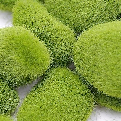 Anxingo 30 Pcs Artificial Moss Stones, 3 Size Fake Moss Decor, Decorative Stones Covered with Faux Green Moss, Green Moss Balls for Floral Arrangements, Crafting and Fairy Gardens