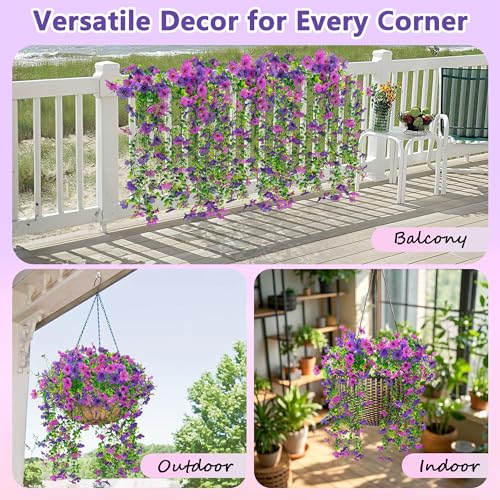 bealy 4 Pcs Artificial Fake Hanging Flowers Plants for Outdoor Outside Decoration,Spring Summer Fake Silk Daisy with Eucalyptus UV Resistant Realistic Trailing Vines for Balcony Patio Porch,No Fade - size: 4 pack