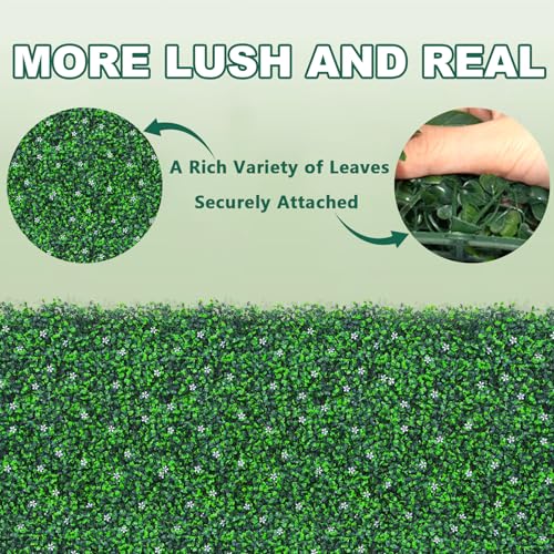 Yangrass Boxwood Roll Panels with Flowers, 60"x120" (50 sqft) Artificial Ivy Privacy Fence Screen, UV-Anti Faux Boxwood Roll Grass Wall Panels for Patio Garden Balcony Decor - size: 60x120inches