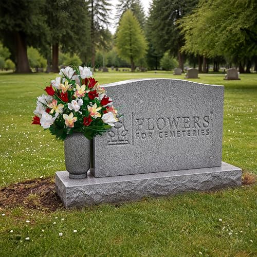 Sympathy Silks Artificial Cemetery Flowers - Grave Decoration - Red Tulips and White Iris (1) Bouquet - color: Red/White, size: (1) Bouquet