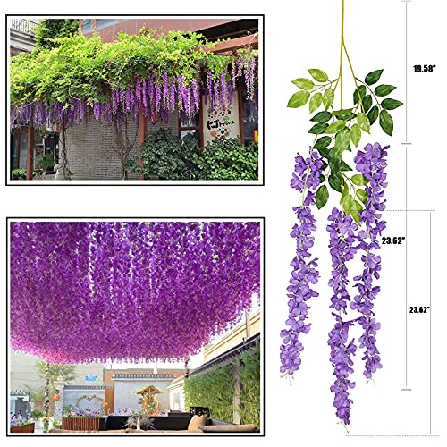 Artificial Wisteria Hanging Flowers Fake Wisteria Flower Garland Silk Vines Rattan Decor for Home Wedding Arch Wall Garden Greenery Bedroom Outdoor Office Party Decoration (36, Light Purple) - color: Light Purple