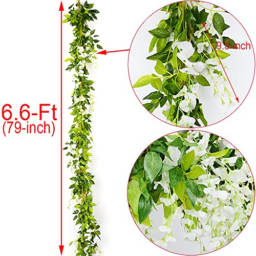 Wisteria Garland 5pack 33Ft Artificial Fake Wisteria Vine Hanging Flowers Fake Vines Plants - color: Milky White