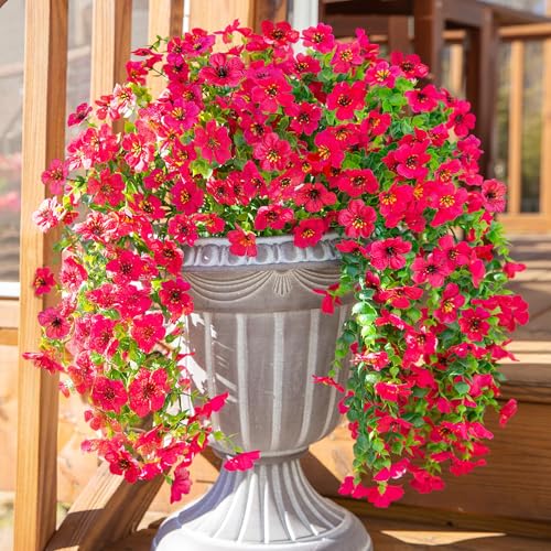 INSPRING Artificial Faux Outdoor Outside Flowers Plants, 2 PCS Fake Silk UV Resistant Look Real Hotpink Daisy Trailing Vines for Front Door Porch Planter Urn Patio Balcony Decoration - color: Hotpink