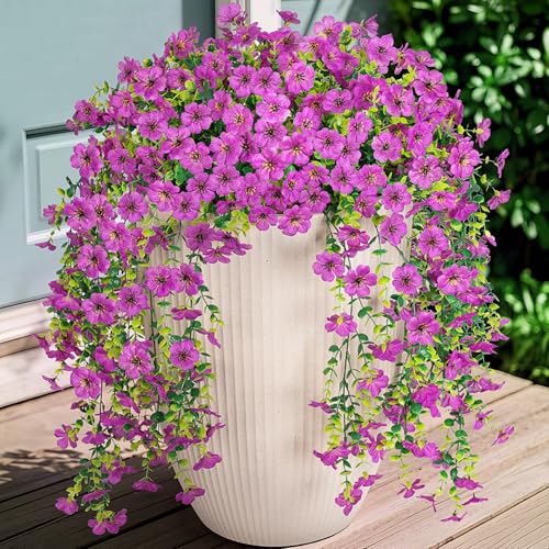 Fake Artificial Flowers for Outdoors Decoration, 2 PCS Faux UV Resistant Artificial Outdoor Flowers, Fake Hanging Plants Look Real Daisy No Fade Spring Decor for Porch Home Patio Balcony and Yard - color: Purple