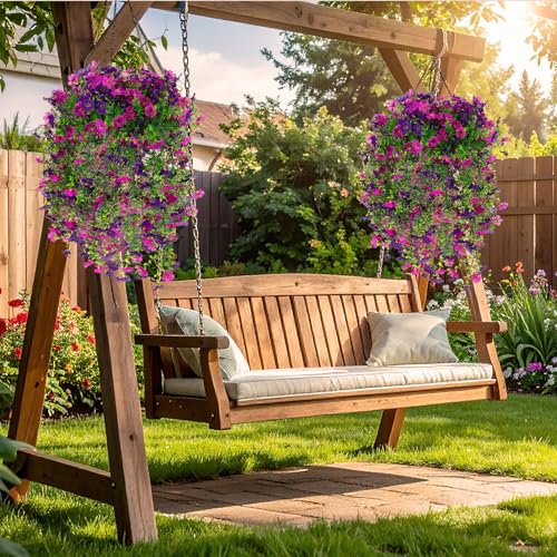 Suncalla 4 Pcs 30In Artificial Hanging Flowers for Outdoor Planter 156 Branches Trailing Faux Potted Plant Fake Floral UV & Fading Resistant for Wedding Patio Spring Summer Decor(Dark Purple, Purple) - color: Dark Purple, Purple