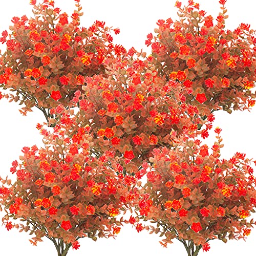 Grunyia Artificial Fall Flowers, Fake Outdoor UV Resistant Autumn Plants for Home Kitchen Christmas Festival Thanksgiving Autumns Decoration(Fall Orange) - color: Fall Orange-eucalyptus