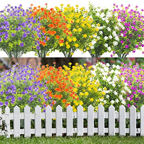 Grunyia 20 Bundles Outdoor Artificial Fake Flowers UV Resistant Boxwood Faux Plastic Plants for Hanging Garden Porch Window Box Outside Decoration(Mix) - color: Eucalyptus-mix