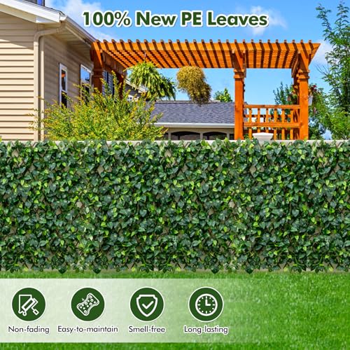 Happygrill Expandable Fence Privacy Screen, Decorative Faux Ivy Fencing Panel for Backdrop, Sun-Protective Indoor Outdoor Artificial Hedge for Garden Balcony Home Patio Decoration (Green Ivy)
