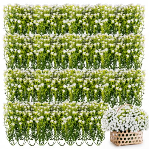 RAINFLOW Babys Breath Artificial Flowers Bulk - 100PCS Mini Flowers for Decoration Scrapbook Supplies Flower Garland Wedding Decorations for Reception Bouquet Accessories Home Decor(All White, 3.7In) | 100PCS Mini Flowers, Wedding Decorations, Bouquet Acc
