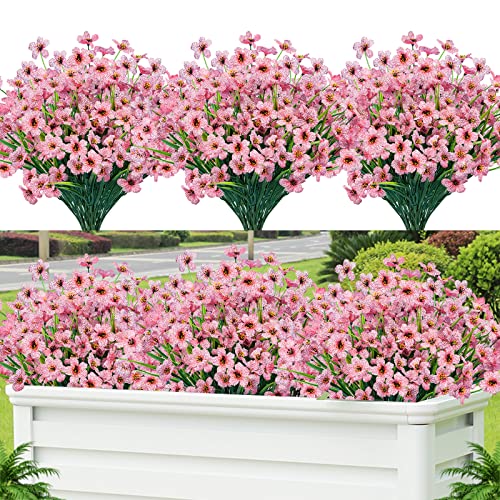 Lnoicy 12 Pcs Artificial Flowers for Outdoor,Plastic Flowers Decoration, UV Resistant Faux Flowers Shrubs, Artificial Plants for Indoor Outside Garden Home Wedding Farmhouse（Pink） - color: Pink, size: 12