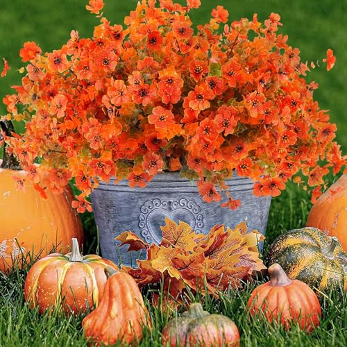 Rowfad 36 Pcs Artificial Mums Flowers Outdoor Plastic Fall Flowers Fake Mums Autumn Greenery Flower for Porch Window Box Farmhouse Thanksgiving Home Decor(36, Orange) - color: Orange