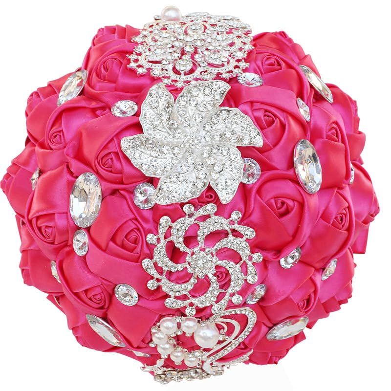Wedding Bouquets Crystal Satin Rose Bride Bridal Bouquet Romantic Bridesmaid Holding Flower for Valentine's Day Confession Party Church Decor (Rose) - color: Rose