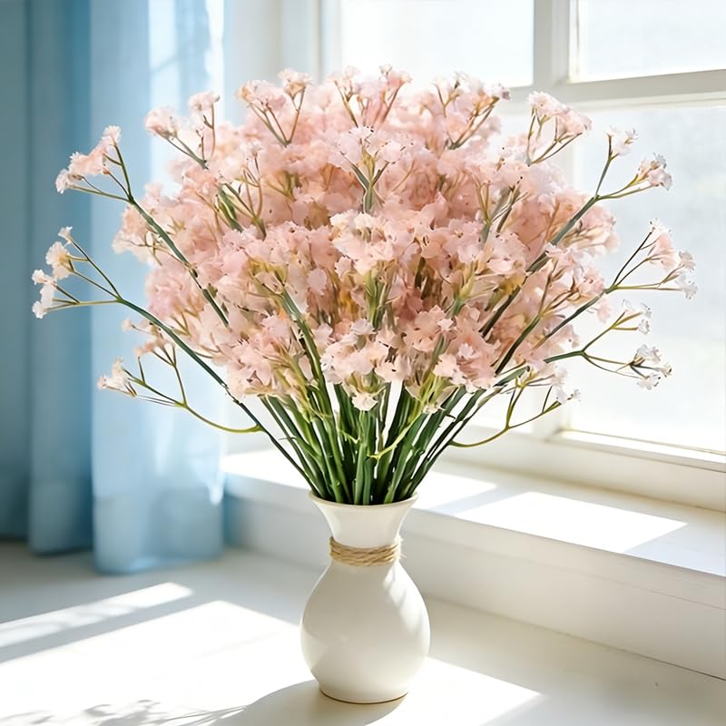 10 Pcs Babys Breath Light Pink Artificial Flowers, Real Touch Gypsophila Fake Flowers for Wedding, Home Decor, Vase Filler, Table Centerpieces, Party Decorations - color: 10pcs Light Pink