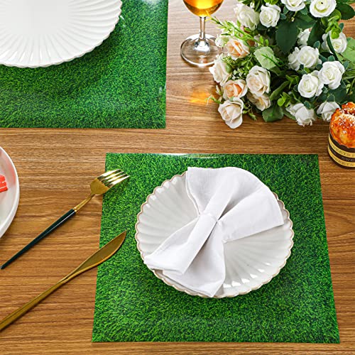 Yinder 50 Pcs Disposable Paper Grass Mat Square Fake Grass Placemats Green Grass Print Paper Placemats for Farmhouse Garden Celebration Indoor Outdoor Softball Golf Party Decor, 11.8 x 11.8 Inch