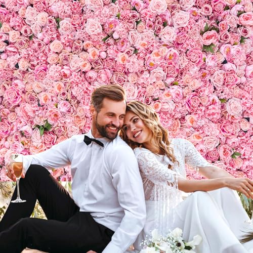 Floral Wall Backdrop 10x8 FT Vibrant Colorful Flower Backdrops for Wedding Large Background Banner for Party Photography Decor Romantic Elegant Design Photo Booth Supply - color: Pink, size: 10x8 ft
