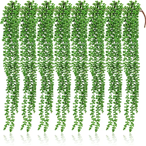 Janinka 8 Pcs Artificial Succulents Bulk Hanging Plants 24 Inches Large Fake String of Pearls Fake Plants Wall Greenery Decor for Garden Indoor Outdoor Decoration