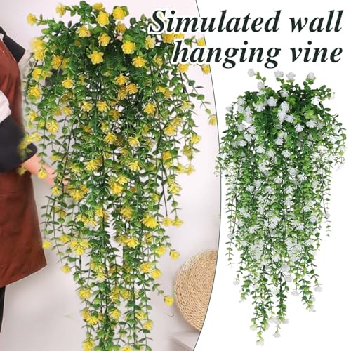 76cm Artificial Eucalyptus Flower Rattan Green Fake Plant Lvy DIY for Indoor Outdoor Wall House Weddings Patios Porches Decor (Yellow) - color: Yellow