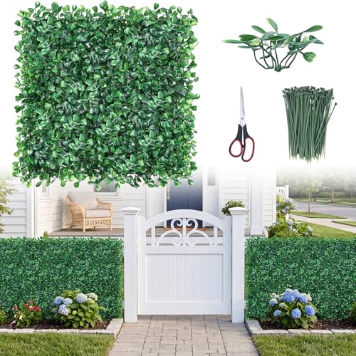 CEWOR 10"x10" Artificial Grass Wall Panels, 24pcs Boxwood Hedge Wall Panels, UV Resistant & Anti-Fade Greenery Privacy Panels for Indoor/Outdoor Green Wall Decor, Ivy Fence Covering, Backdrops & More - size: 10"X10" 24P