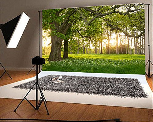 Leowefowa 7X5FT Spring Backdrop Rural Forest Trees Backdrops for Photography Blooming Flowers Green Grassland Nature Vinyl Photo Background Kids Adults Outdoor Travel Portraits Studio Props - size: 7x5ft