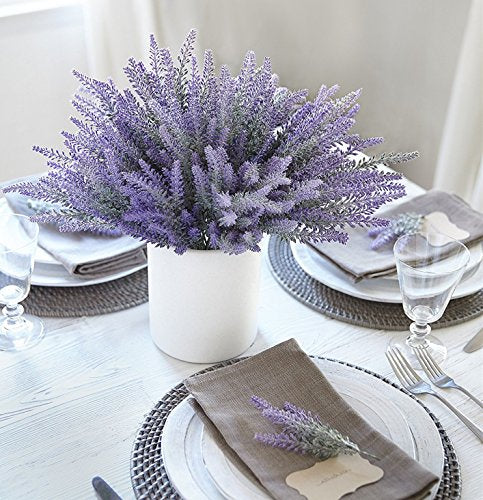 CATTREE Artificial Lavender for Decoration, Fake Flowers Flocked Plants Plastic Faux Flower Bundles Outdoor Indoor Wedding Bouquet Kitchen Table Centerpieces Arrangements DIY Decor - Purple 5 Pack - color: Lavender-purple-5 Pcs