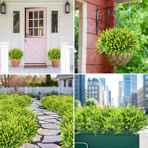 Ouddy Decor 24 Bundles Artificial Flowers for Outdoors, Fake Lavender Flowers Monkey Grass Faux Plastic Plants Shrubs UV Resistant for Porch Garden Window Box Office Home Decorations, Yellow - color: Yellow