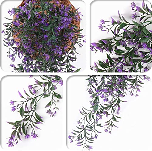 CATTREE Artificial Hanging Vine Flowers, Weeping Willow Plastic Plants Greenery Fake Plants Faux Ivy for Indoor Outdoor Garden Door Wall Baskets Wedding Party Table Decor Decoration Purple 4 Pcs - color: Ivy (Purple) 4pcs