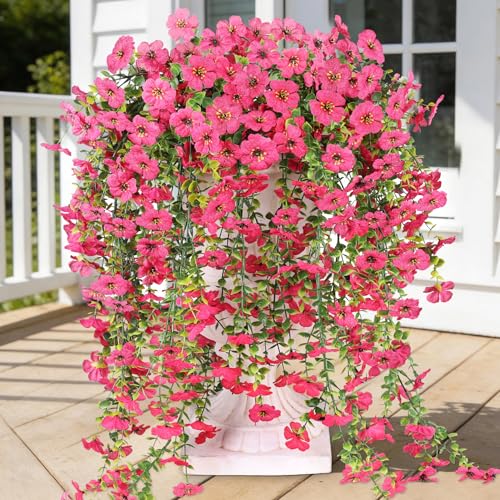 AGIRL 6 Bundles Artificial Hanging Flowers for Outdoors,UV Resistant Fake Flowers for Spring Summer Decor,Faux Plants for Planter Front Door,Porch,Patio,Yard,Garden,Farmhouse Decor (Magenta) - color: Fuchsia